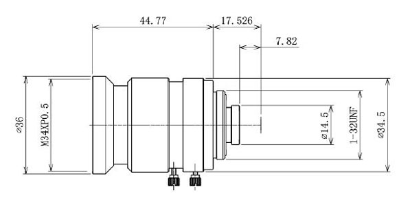 Industrial Camera Lens, Fixed Focus, 1/1.8", 6mm, F/1.6, C-Mount(图1) 6mm f/1.6 industrial camera fixed focus lens dimension