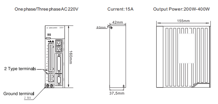 AC Servo Drive for 200W-400W Servo Motor(图2) Servo driver for 200W 400W motor dimension