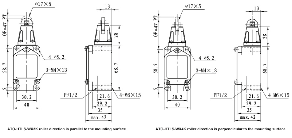 High Temperature Limit Switch with Roller Plunger(图1) High temperature limit switch with roller plunger dimension