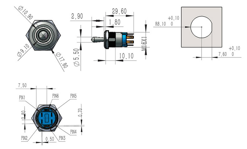 24V Red Green Lighted Toggle Switch(图1) Lighted toggle switch dimension