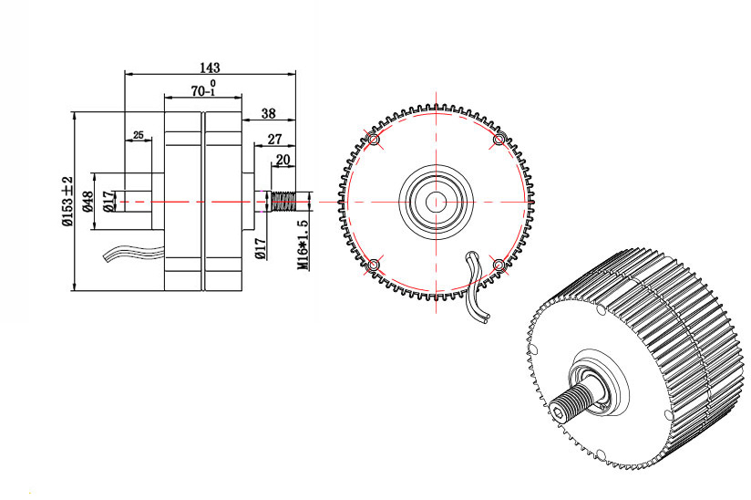 300W 12v/24v/48v Alternator, 3 Phase(图1) 300W generator dimension