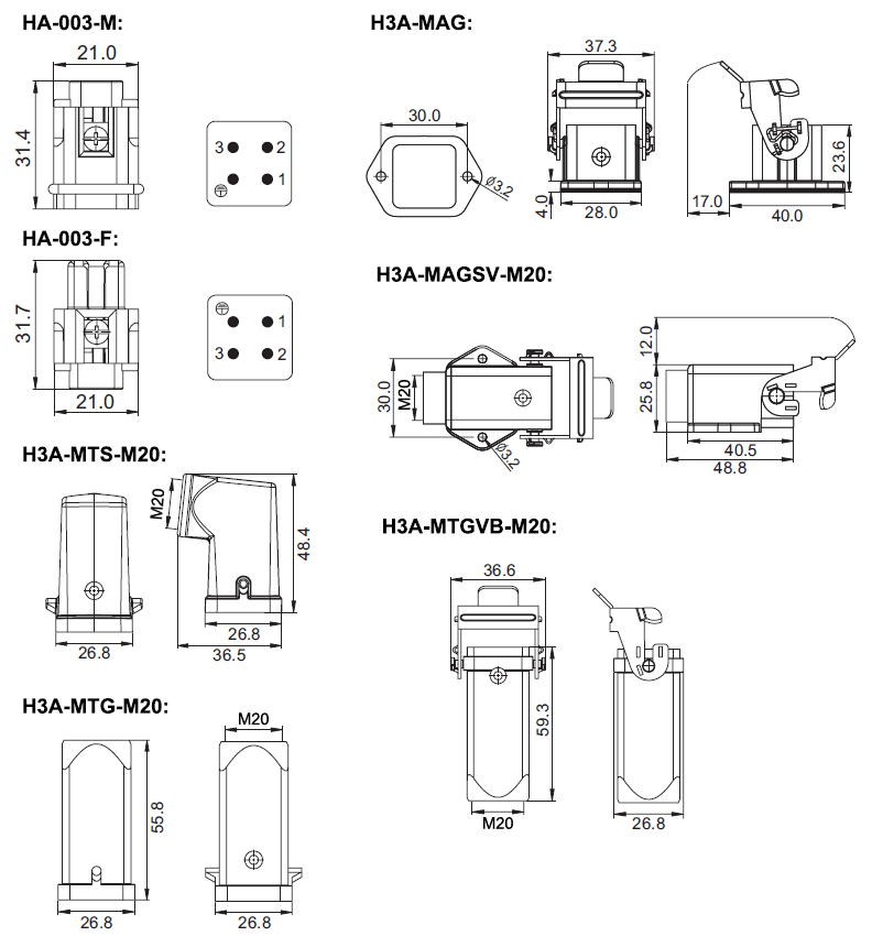 Heavy Duty Connector, 3 Pin, AC 250V / 10A(图1) 3 pin AC 250 volt / 10 amp heavy duty connector dimension
