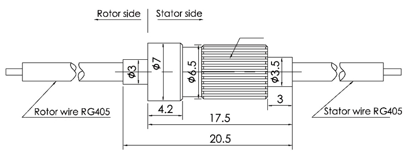 High Frequency Coaxial Slip Ring, 1~2 Channel(图1) Dimension of high frequency slip ring 7mm