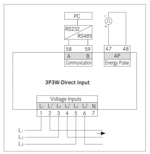 DIN Rail Mounted 3 Phase LCD Display Digital Energy Meter(图2) 3 phase 3 wire direct input energy meter wiring