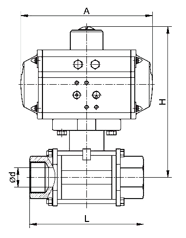4" Pneumatic Ball Valve, 2 Way/ 3 Way(图1) 2 way stainless steel threaded type pneumatic ball valve dimension
