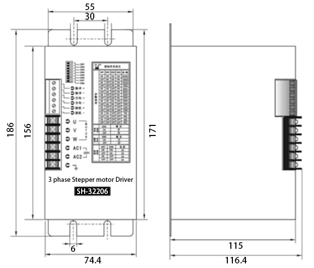 Digital Stepper Driver for 3 phase Nema 34, 42 Stepper Motor(图3) Sh32206 size