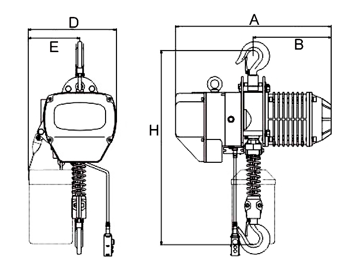 1/4 Ton Electric Chain Hoist(图1) Electric chain hoist dimension