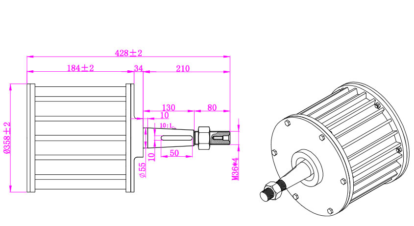 3 kW 120v/220v Alternator, 3 Phase(图1) 3kW alternator dimension