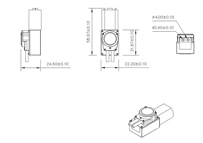 4mL/min DC 3V/5V/6V Micro Peristaltic Pump(图1) Dimensions of 4mL/min DC 3V/5V/6V Micro Peristaltic Pump