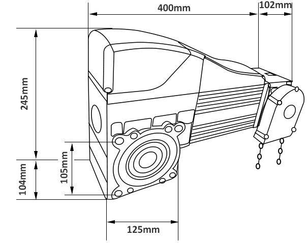800W Industrial Door Opener, 45m² Area, 110Nm, 25.4mm(图1) 800W industrial door opner dimension