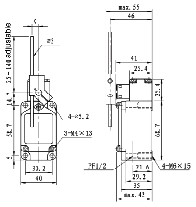 High Temperature Limit Switch with Adjustable Rod Lever(图1) High temperature limit switch with adjustable rod lever dimension