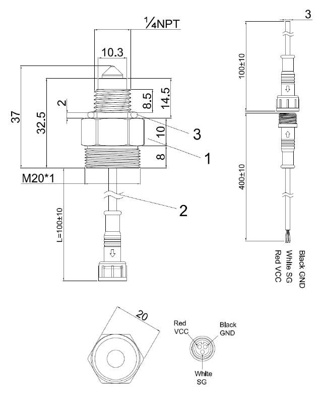 Photoelectric Liquid Level Sensor, Stainless Steel, PNP/ NPN(图1) Photoelectric Liquid Level Sensor Dimensions