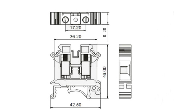 57A DIN Rail Terminal Connector Block, M4 mm(图1) Dimension of UK 6N