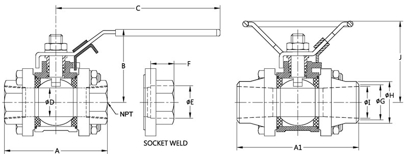 3 Piece Ball Valve, 1 Inch(图1) 3 Piece ball valve dimension