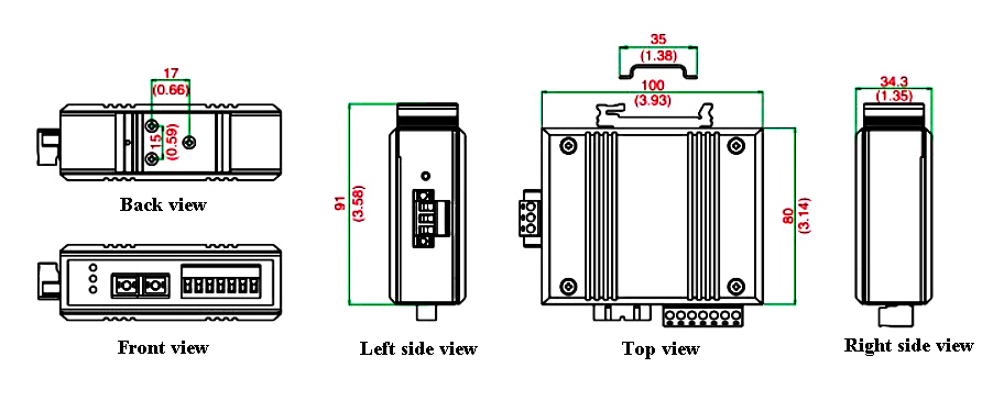 Serial to Fiber Converter(图1) Dimension of serial to fiber converter