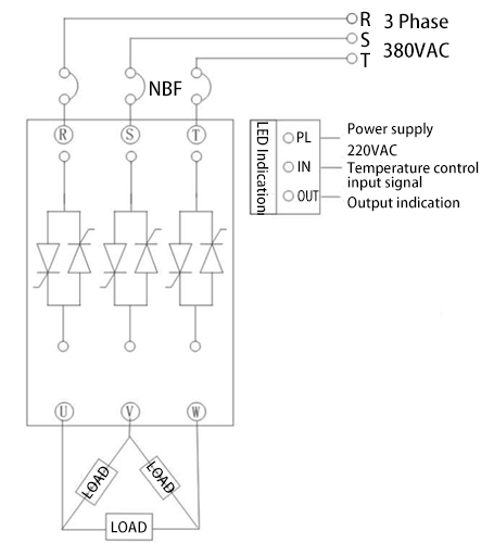 3 Phase 3-Wire SCR Power Regulator(图2) Triangle Wiring Diagram of 3 Phase 3-Wire SCR Power Regulator