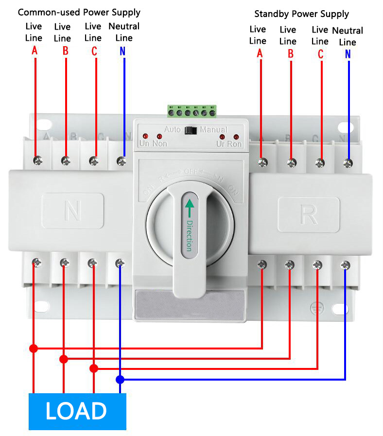 Automatic Transfer Switch, 3/4 Pole, 6 to 63 Amps(图3) 4-Pole Auto Transfer Switch Wiring Diagram