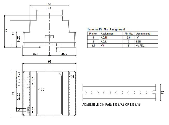 24V DC 2.5A 60W Switching Power Supply(图1) 60W switched mode power supply dimension