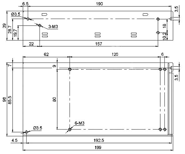 15V DC 3A 100W Switching Power Supply(图1) Installation dimensiions of 100W switching power supply