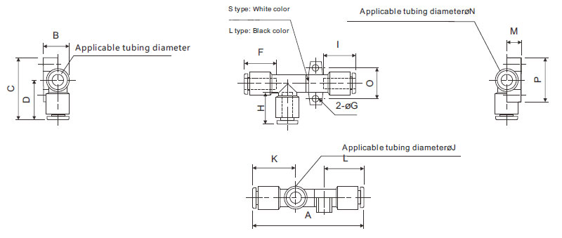 Pneumatic Vacuum Ejector, Body Ported Type(图1) Dimensions of Pneumatic Vacuum Ejector