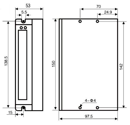Digital Stepper Motor Driver, 2 Phase, DC 24V ~ 80V(图1) Dimensions of 2 Phase DC V24V-80V Digital Stepper Driver