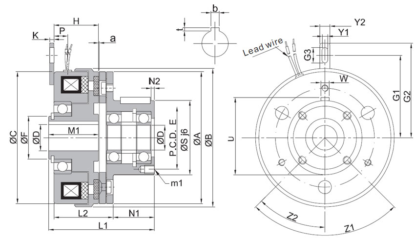 Electromagnetic Clutch, DC 24V, 6Nm/400Nm(图1) DC electromagnetic clutch dimension