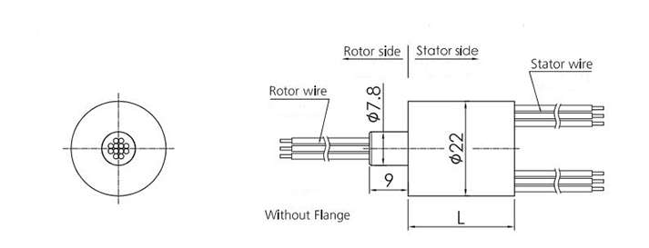 Miniature Slip Ring Connector, 22mm, 2-36 Wires, 2A/5A/10A/30A(图2) 22mm Miniature Slip Ring Connector (Without Flange) Dimension Drawing
