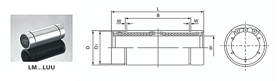 LM16UU Metric Linear Ball Bearings with Rubber Seals(图2) lm luu linear bearing dimension