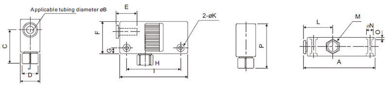 Venturi Vacuum Generator, Box Type(图3) Dimensions of Air Venturi Vacuum Generator