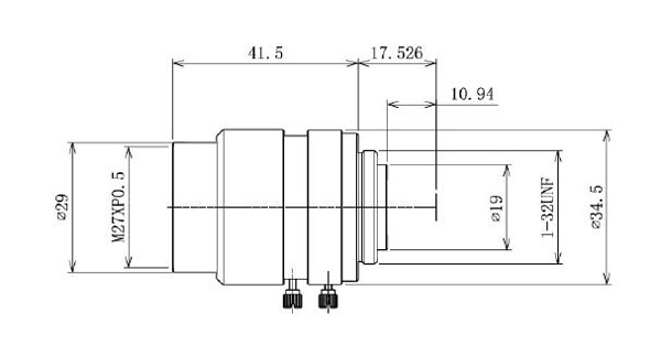 Industrial Camera Lens, Fixed Focus, 2/3", 16mm, F/1.6, C-Mount(图1) 16mm f1.6 industrial camera lens dimension
