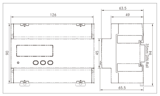 DIN Rail Mounted 3 Phase LCD Display Digital Energy Meter(图1) 3 phase DIN rail digital energy meter dimension