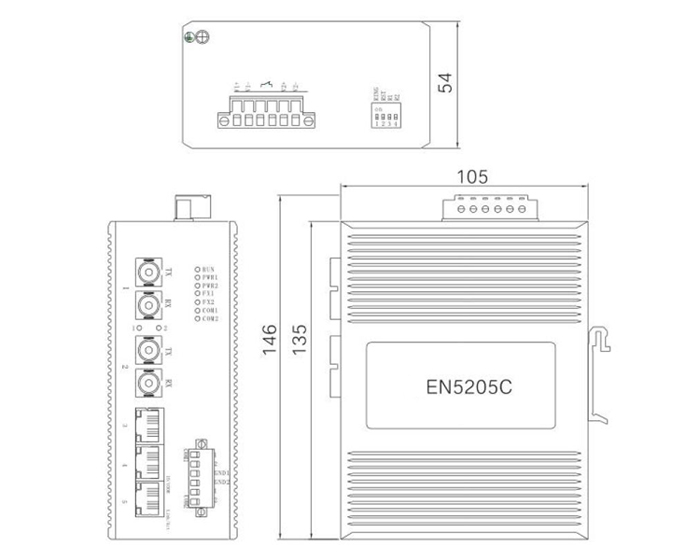 5 Port Managed Industrial Switch, Layer 2, Din Rail(图1) 5-port din rail mannaged industrial switch dimension