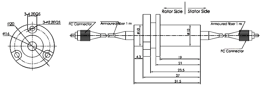 Electrical Fiber Optic Slip Ring, 1 Channel(图1) Dimension of single channel fiber optic slip ring