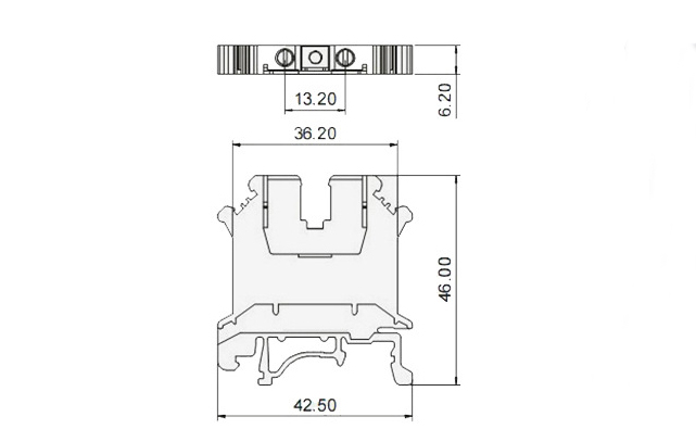 41A DIN Rail Terminal Block , 800V, 8 mm length(图1) Dimension of UK 5N