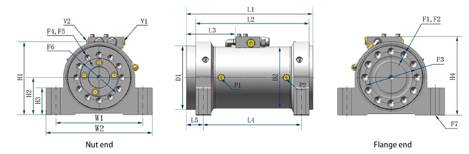 1900~24000 N.m Hydraulic Rotary Actuator, 180°~360°(图1) Dimensions diagram of 24000 N.m Hydraulic Rotary Actuator, 180°~360°, Foot Installation