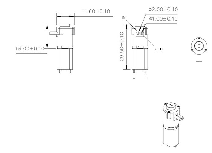 0.5mL/min DC 5V/6V Micro Peristaltic Pump(图1) Dimensions of 0.5mL/min DC 5V/6V Micro Peristaltic Pump