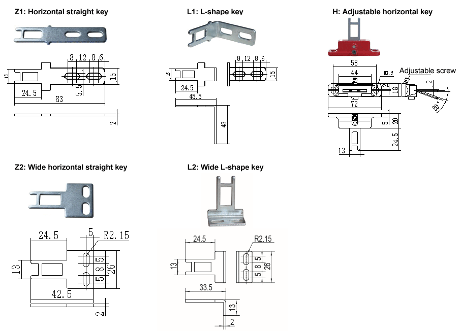 Safety Interlock Switch, 10A/500VAC, 4A/24VDC(图2) Key of magnetic safety door switch dimensional drawing