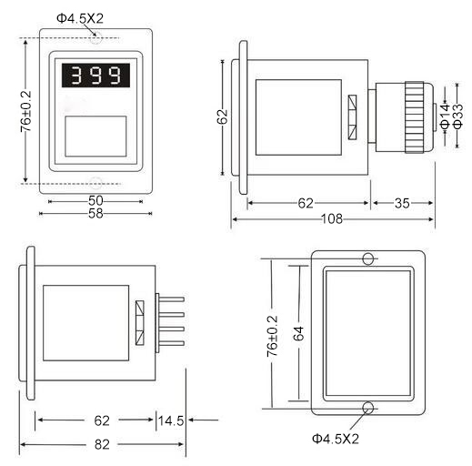 Digital Timer Relay, 8 Pin, 12V/24V/220V(图1) CHN-TH200 digital timer relay dimension